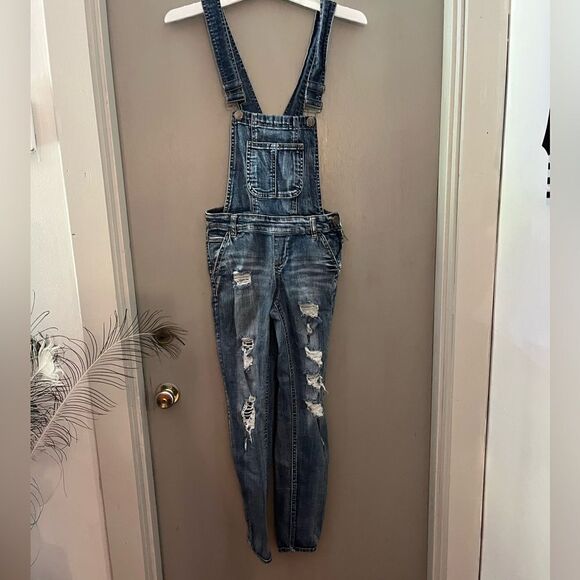 Dollhouse  Denim Distressed Overalls Jumper Size 1. - Picture 7 of 13